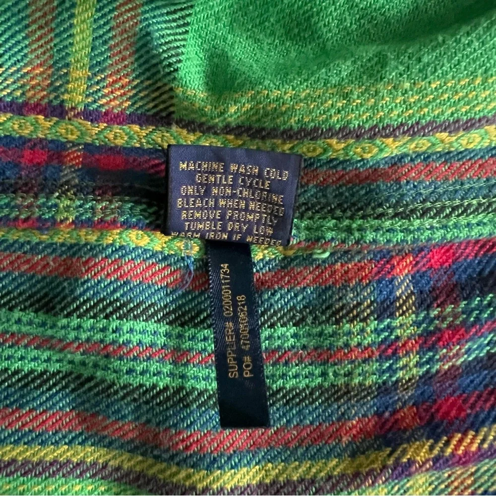 Polo Ralph Lauren Vintage Green Beacon Aztec Woven Button Down Cotton Shirt M